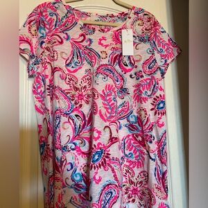 Lilly Pulitzer Etta Top Coconut Flitting About Paisley Large New Autumn